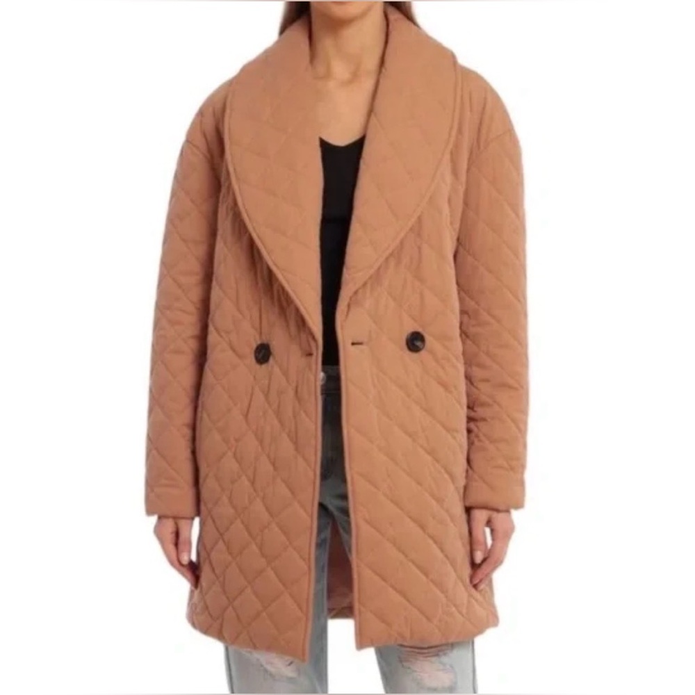 Avec Les Filles Quilted Tan Shawl Collar Coat